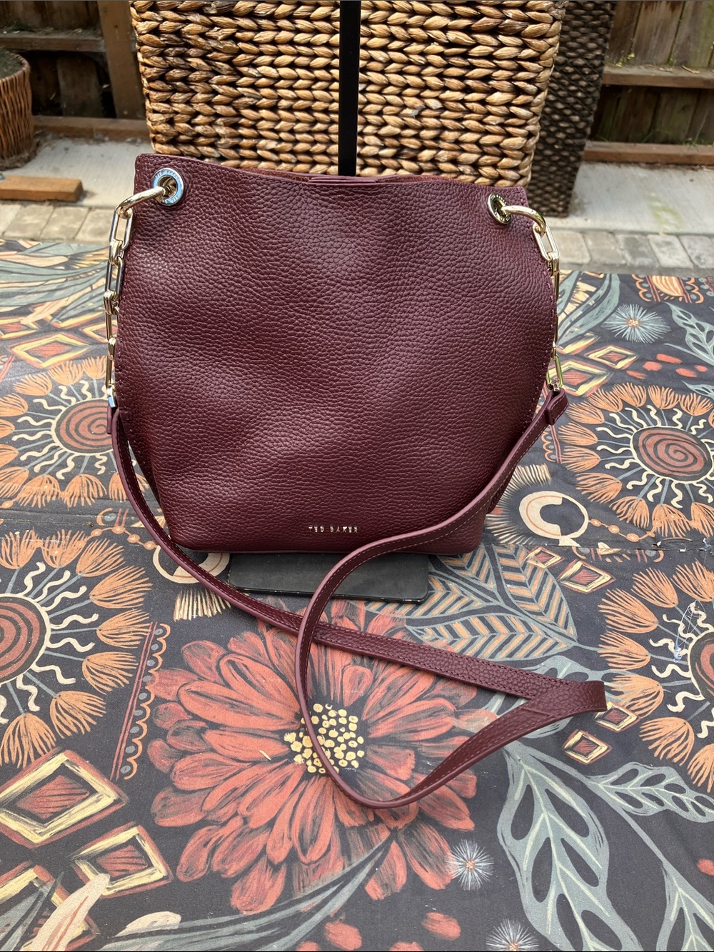 NWOT Ted Baker Holiiee Burgandy Pebbled Leather Crossbody